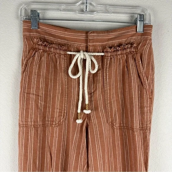 Anthropologie Terracotta Orange Striped Seashore Beach Linen Cotton Pants XS - Picture 2 of 8